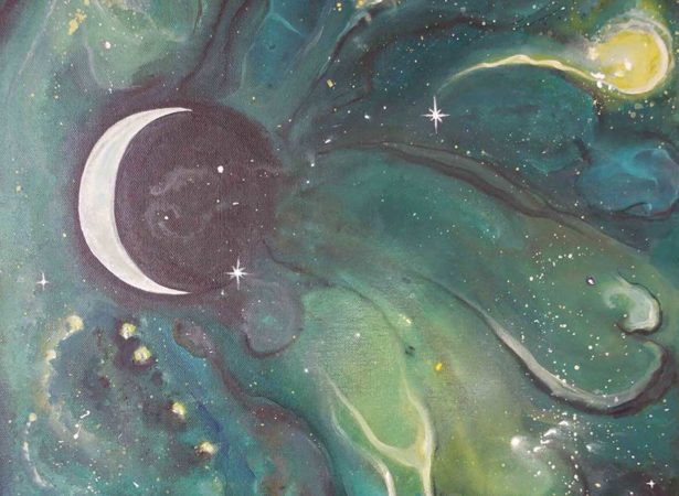Tye's-Night-Sky-Crescent Moon-Painting-close-up