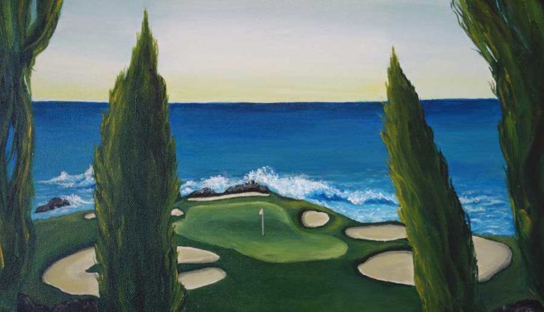 Descent-to-Pebble-Beach-Golf-Painting-close-up