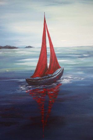 Twilight-Red-Sailboat-Painting-detail